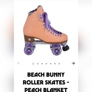 Moxi beach bunny peach blanket vinyl roller skates white laces light up wheels